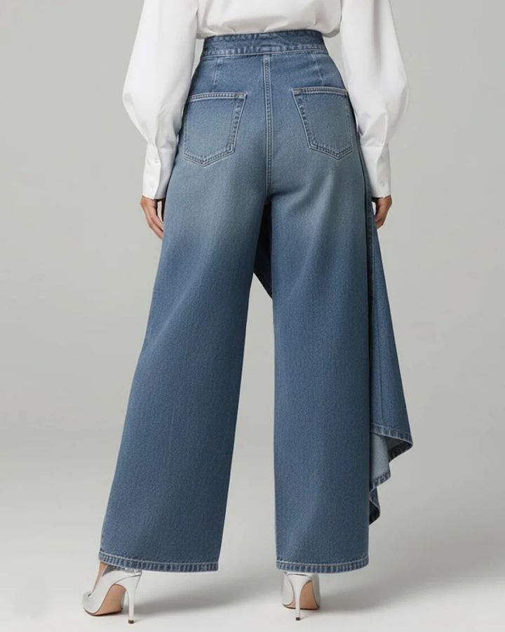 Pavellea - Wide Leg Cross Skirt Effect Denim Jeans